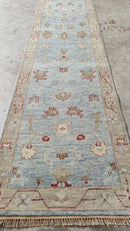 Irie 2.6x14 Light Blue and Beige Hand-Knotted Oushak Runner Rug