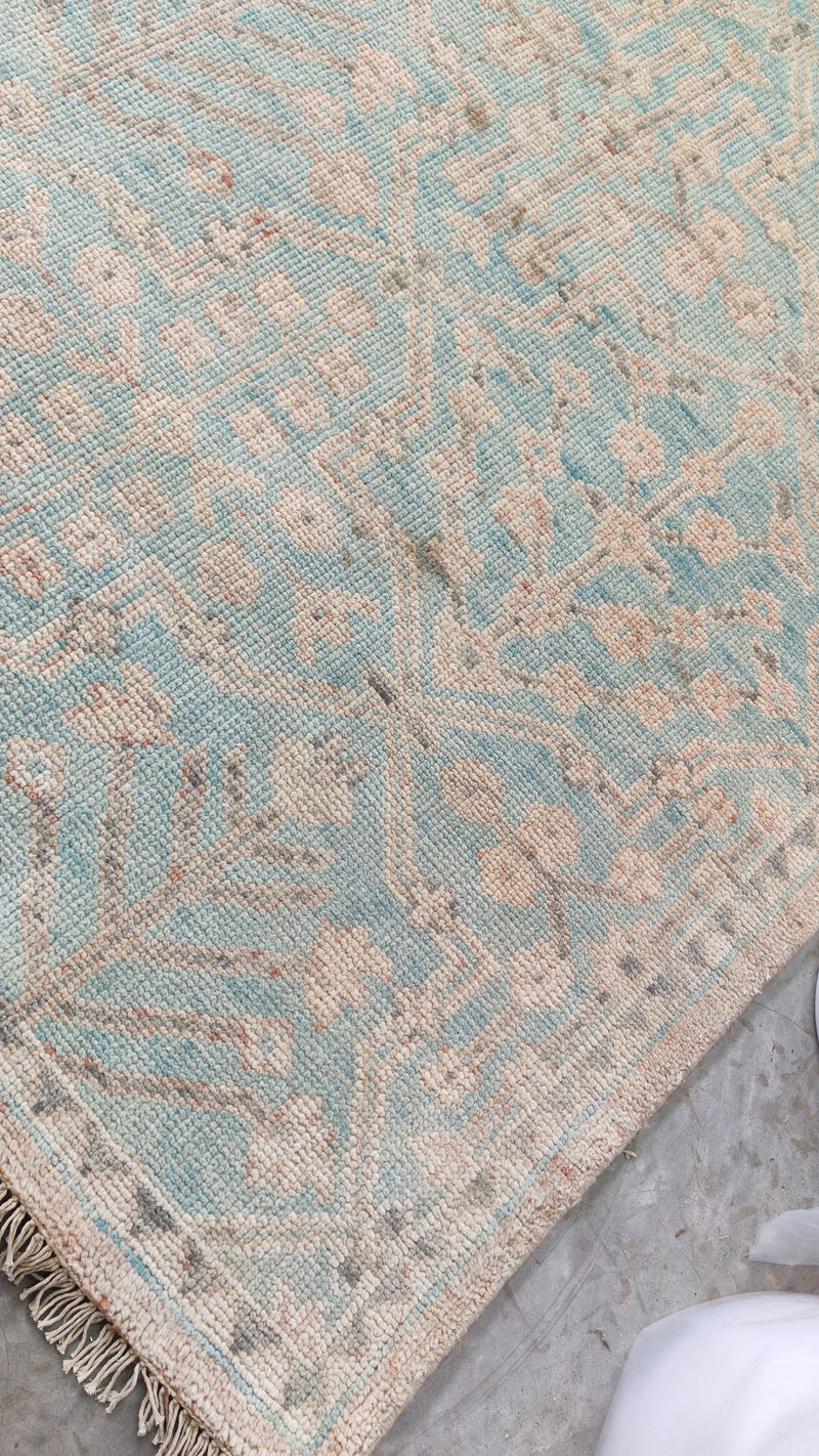 Arwen 11.9x14.9 Light Blue and Beige Hand-Knotted Oushak Rug | Banana Manor Rug Company