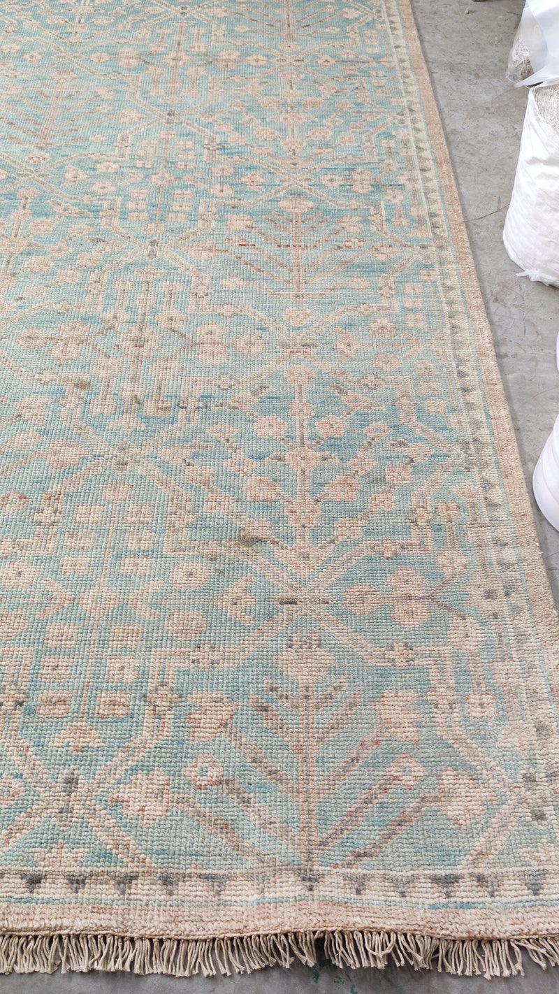 Arwen 11.9x14.9 Light Blue and Beige Hand-Knotted Oushak Rug | Banana Manor Rug Company