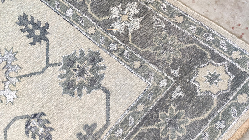 Hermione 7.6x9.9 Light Green and Grey Hand-Knotted Oushak Rug | Banana Manor Rug Company