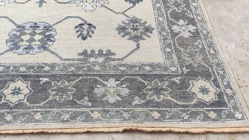 Hermione 7.6x9.9 Light Green and Grey Hand-Knotted Oushak Rug | Banana Manor Rug Company