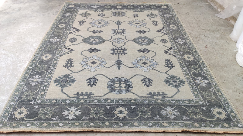 Hermione 7.6x9.9 Light Green and Grey Hand-Knotted Oushak Rug | Banana Manor Rug Company