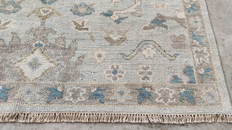 Genevieve 6x8.9  Light Grey and Brown Hand-Knotted Oushak Rug