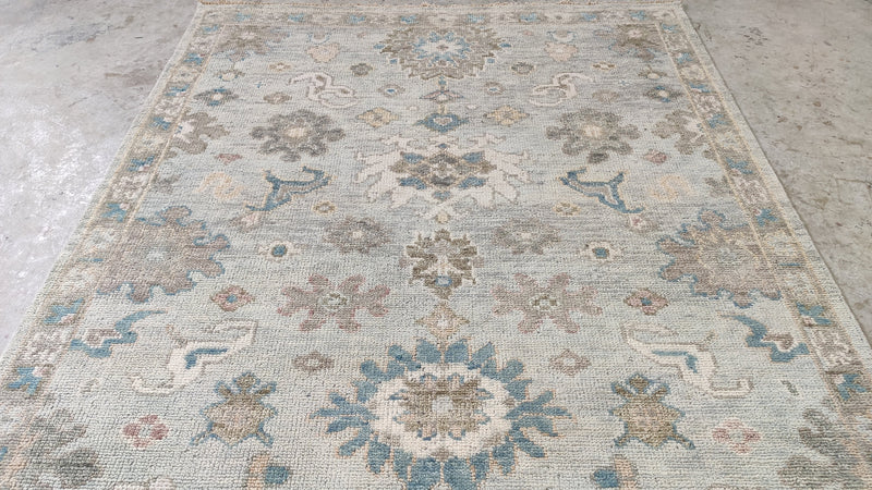 Genevieve 6x8.9  Light Grey and Brown Hand-Knotted Oushak Rug