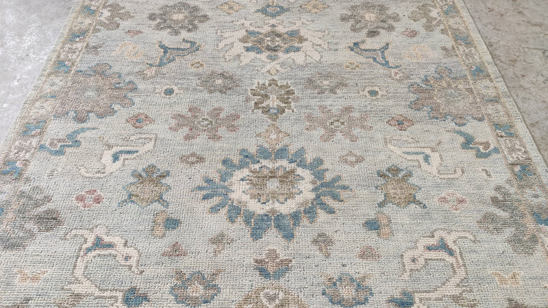 Genevieve 6x8.9  Light Grey and Brown Hand-Knotted Oushak Rug