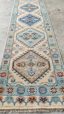 Mia 2.6x13.9 Ivory and Light Blue Hand-Knotted Oushak Runner Rug