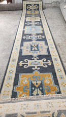 Ariel 2.6x14 Dark Grey and Ivory Hand-Knotted Oushak Runner Rug