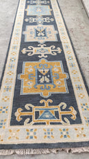 Ariel 2.6x14 Dark Grey and Ivory Hand-Knotted Oushak Runner Rug