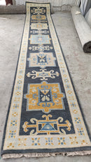 Ariel 2.6x14 Dark Grey and Ivory Hand-Knotted Oushak Runner Rug