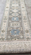 Della 2.6x13.9  Grey and Beige Hand-Knotted Oushak Runner Rug