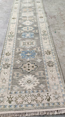 Della 2.6x13.9  Grey and Beige Hand-Knotted Oushak Runner Rug