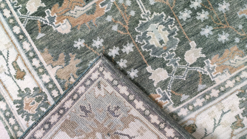 Magnolia 5x8.3 Green and Ivory Hand-Knotted Oushak Rug