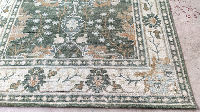 Magnolia 5x8.3 Green and Ivory Hand-Knotted Oushak Rug