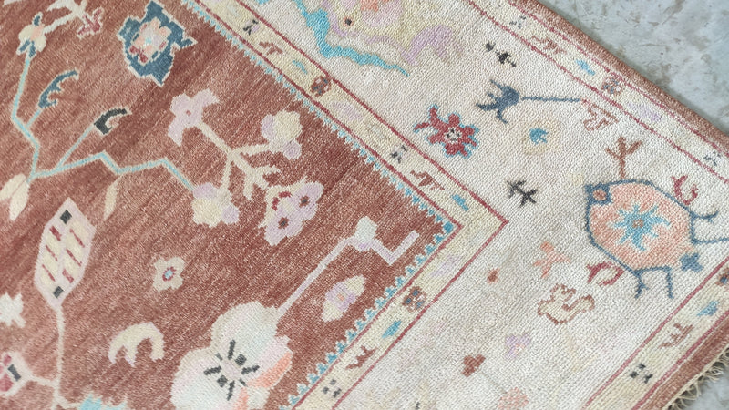 Noelle 9x12 Rust and Tan Turkish Knot Oushak Rug | Banana Manor Rug Company