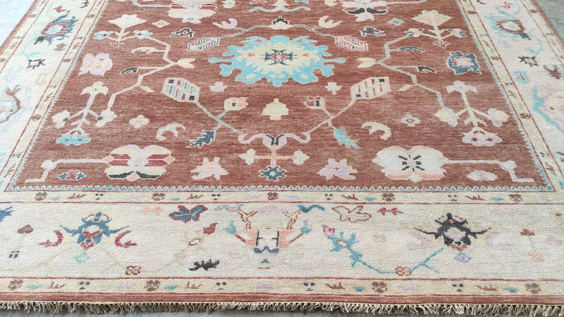 Noelle 9x12 Rust and Tan Turkish Knot Oushak Rug | Banana Manor Rug Company