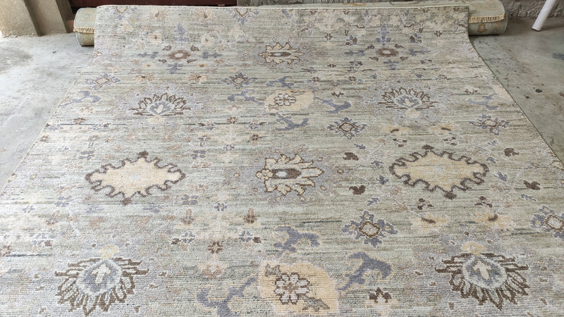 Mona Fastvold 8x9.6 Beige and Tan Hand-Knotted Oushak Rug | Banana Manor Rug Company