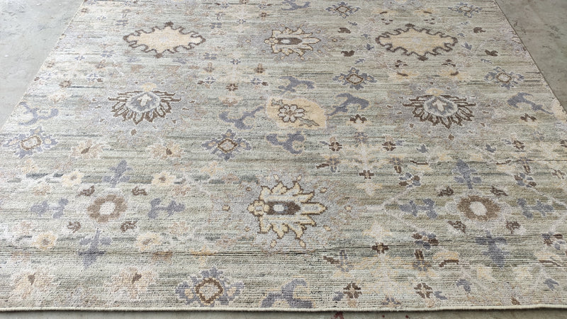 Mona Fastvold 8x9.6 Beige and Tan Hand-Knotted Oushak Rug | Banana Manor Rug Company