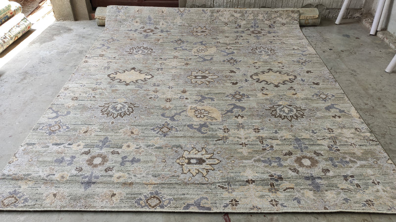 Mona Fastvold 8x9.6 Beige and Tan Hand-Knotted Oushak Rug | Banana Manor Rug Company