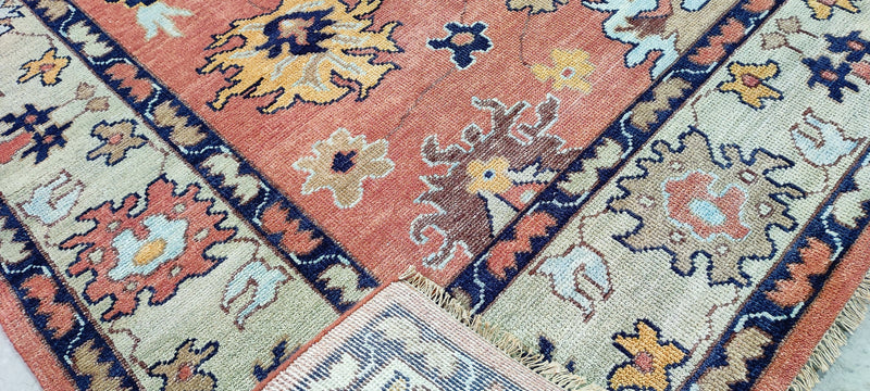 Tracy Murdock Rust and Light Green Hand-Knotted Oushak Rug 8x10 | Banana Manor Rug Company