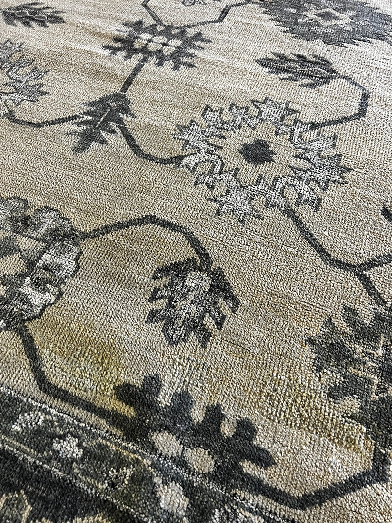 Hermione 7.6x9.9  Light Green and Grey Hand-Knotted Oushak Rug