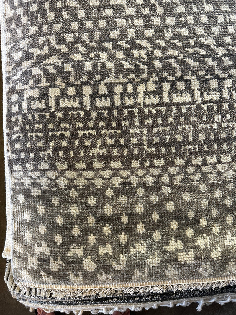 Steve Rubell 9x11.9 Brown and Ivory Hand-Knotted Modern Rug