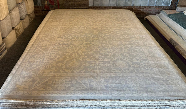 Marina Schiano 9.9x13.9 Silver and Grey Hand-Knotted Oushak Rug