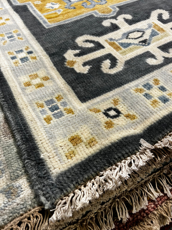 Ariel 2.6x14 Dark Grey and Ivory Hand-Knotted Oushak Runner Rug