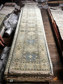 Della 2.6x13.9  Grey and Beige Hand-Knotted Oushak Runner Rug