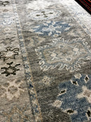 Della 2.6x13.9  Grey and Beige Hand-Knotted Oushak Runner Rug