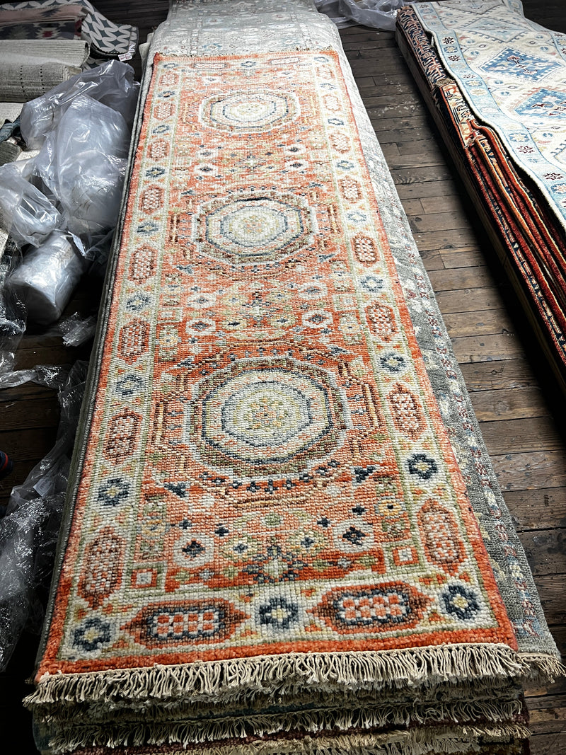 LuLu 2.9x8  Rust Hand-Knotted Oushak Runner Rug