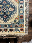 Mia 2.6x13.9 Ivory and Light Blue Hand-Knotted Oushak Runner Rug