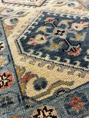 Mia 2.6x13.9 Ivory and Light Blue Hand-Knotted Oushak Runner Rug