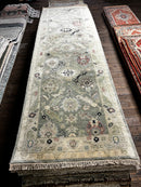 Eclipsa 3x10 Light Green and Tan Hand-Knotted Oushak Runner Rug