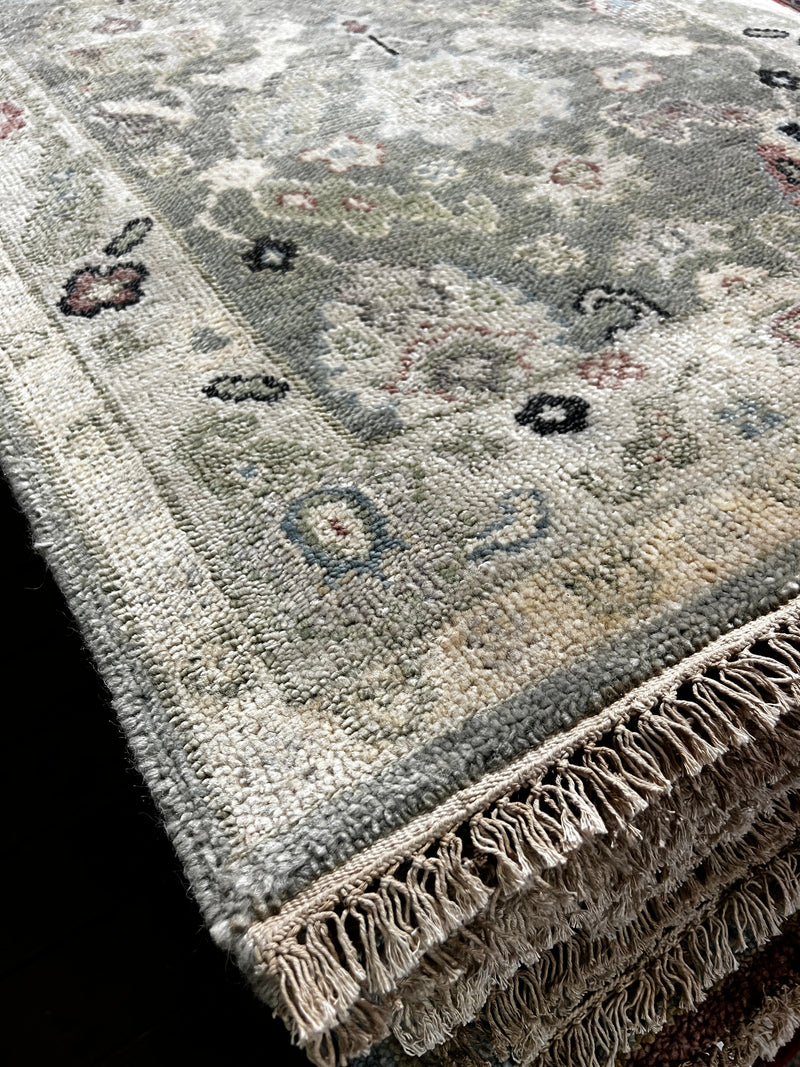 Eclipsa 3x10 Light Green and Tan Hand-Knotted Oushak Runner Rug