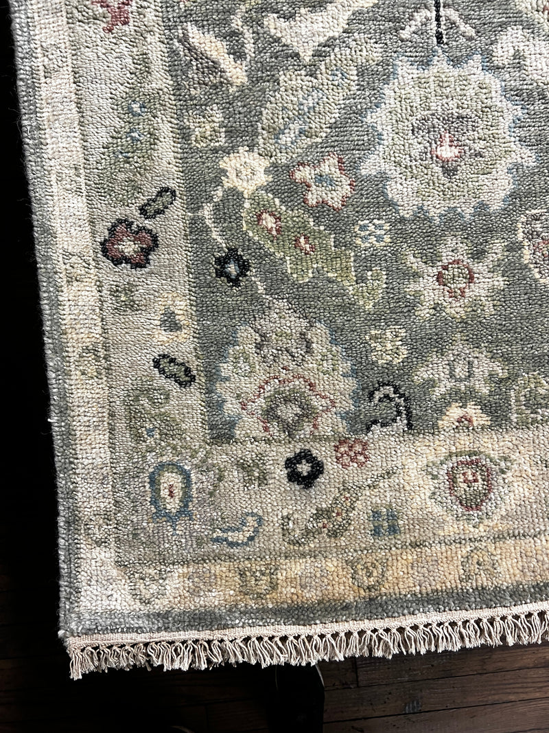 Eclipsa 3x10 Light Green and Tan Hand-Knotted Oushak Runner Rug