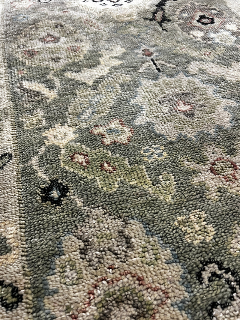 Eclipsa 3x10 Light Green and Tan Hand-Knotted Oushak Runner Rug