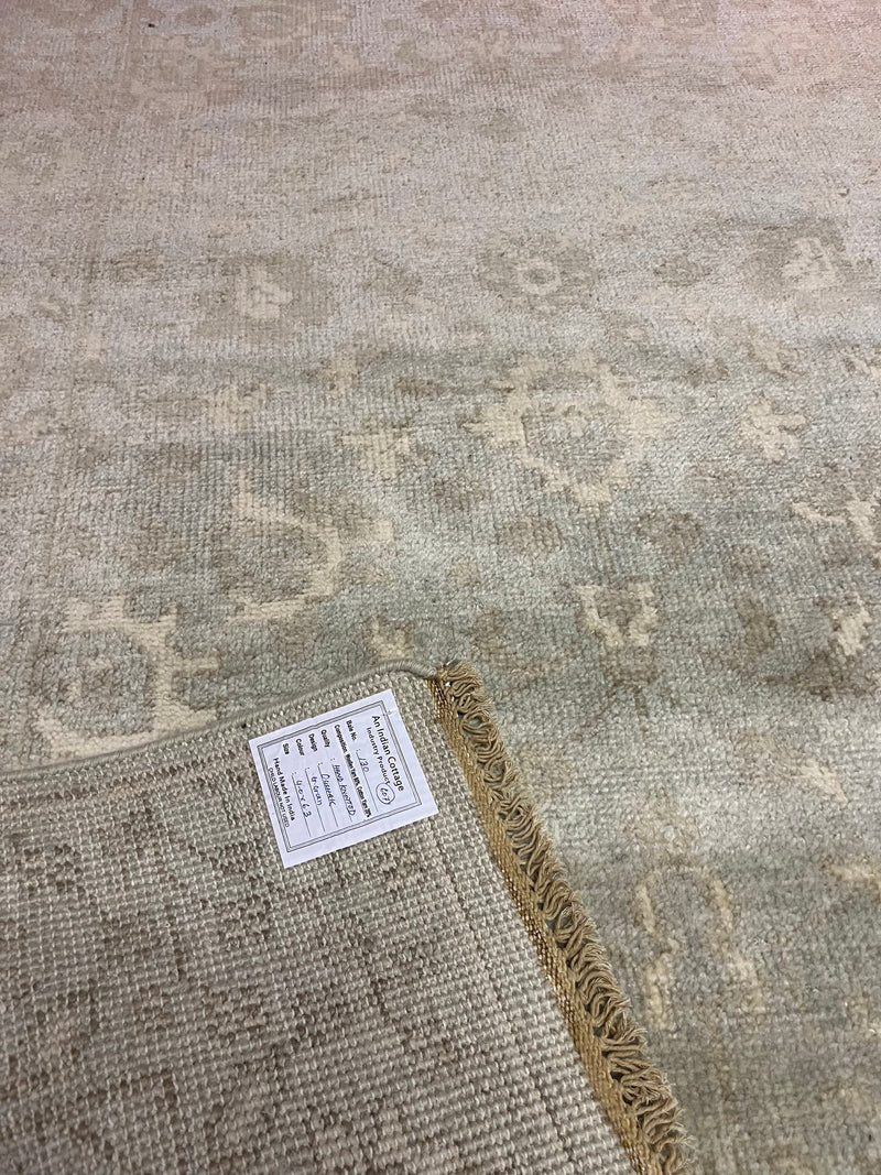 Lauren Geremia Light Green and Tan Hand-Knotted Oushak Rug 4x6.3 | Banana Manor Rug Company