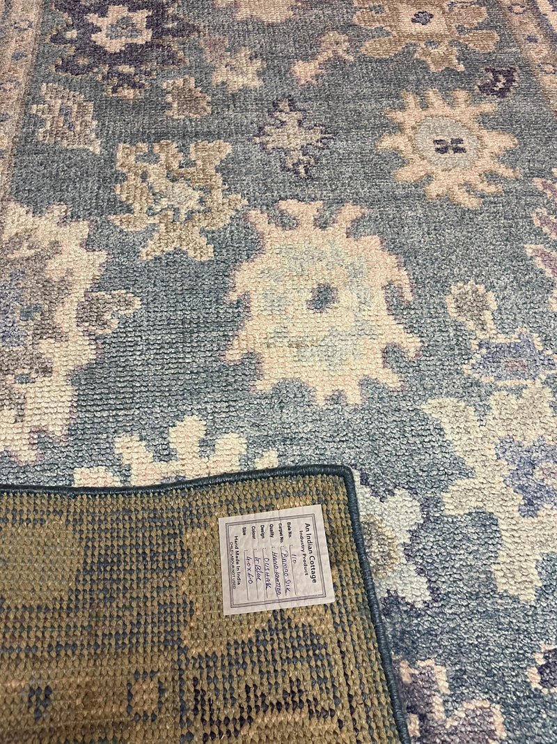 Valentina 4x6 Light Blue Hand-Knotted Bamboo Silk Oushak Rug | Banana Manor Rug Company