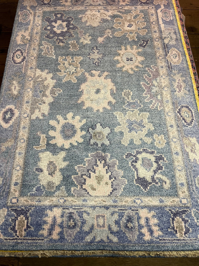 Valentina 4x6 Light Blue Hand-Knotted Bamboo Silk Oushak Rug | Banana Manor Rug Company