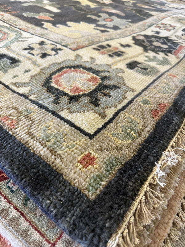 Sasha 9x12 Charcoal and Ivory Hand-Knotted Oushak Rug