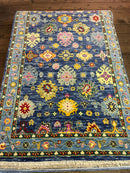 Ingrid Vandebosch Gordon 4x6.3 Blue and Green Hand-Knotted Oushak Rug | Banana Manor Rug Company