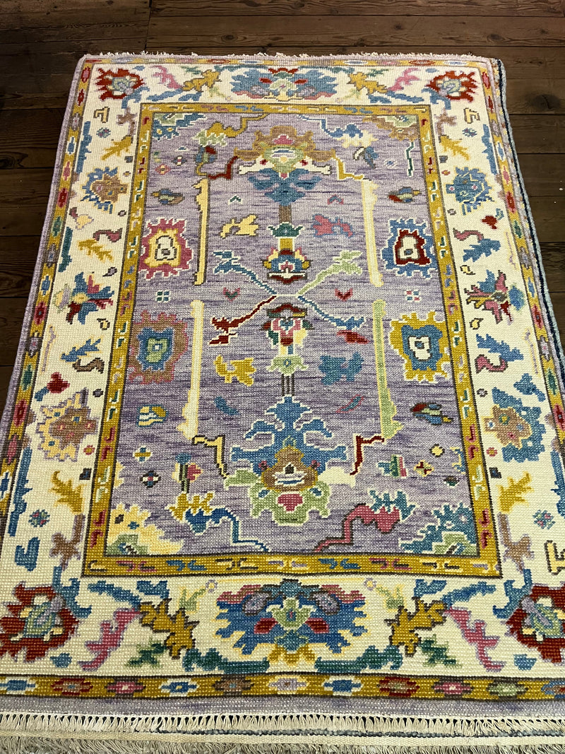 Anita Blake 4x5.9 Violet and Ivory Hand-Knotted Oushak Rug | Banana Manor Rug Company