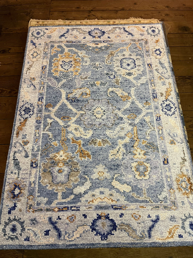 Athena 4x6 Blue Hand-Knotted Bamboo Silk Oushak Rug | Banana Manor Rug Company