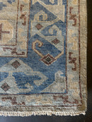 Mariska Hargitay 10.3x13.9 Tan and Blue Hand-Knotted Oushak Rug