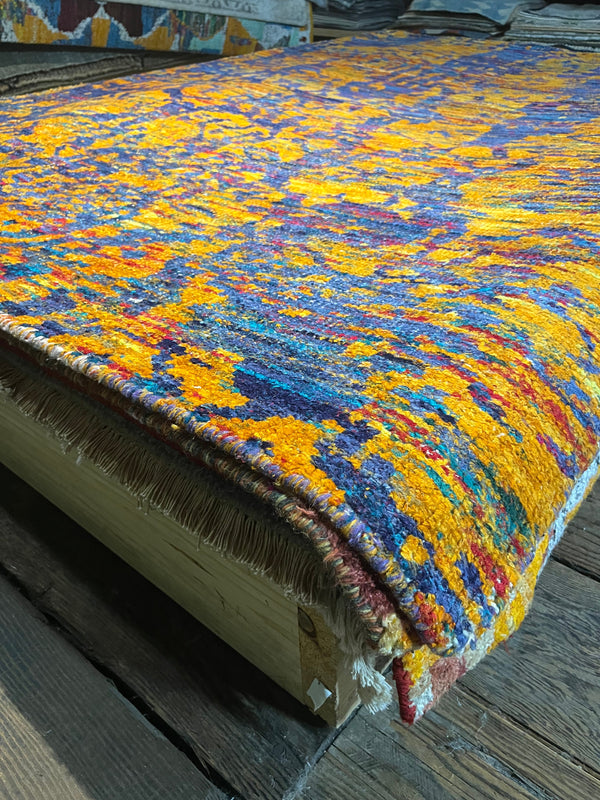 Alba 5.3x7.6 Hand-Knotted Blue and Yellow Ikat Rug | Banana Manor Rug Company