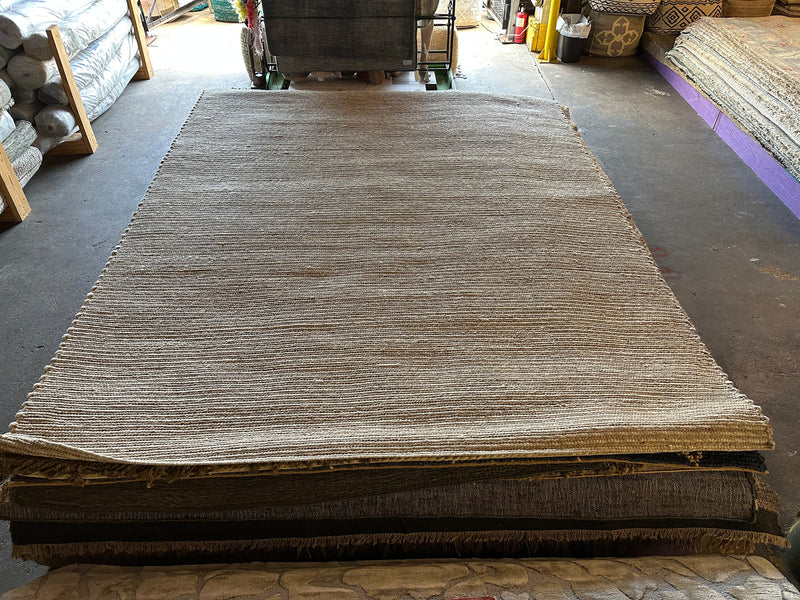 Hulka Handwoven 8.3x10.3 White and Natural Striped Jute & Wool Rug CLEARANCE