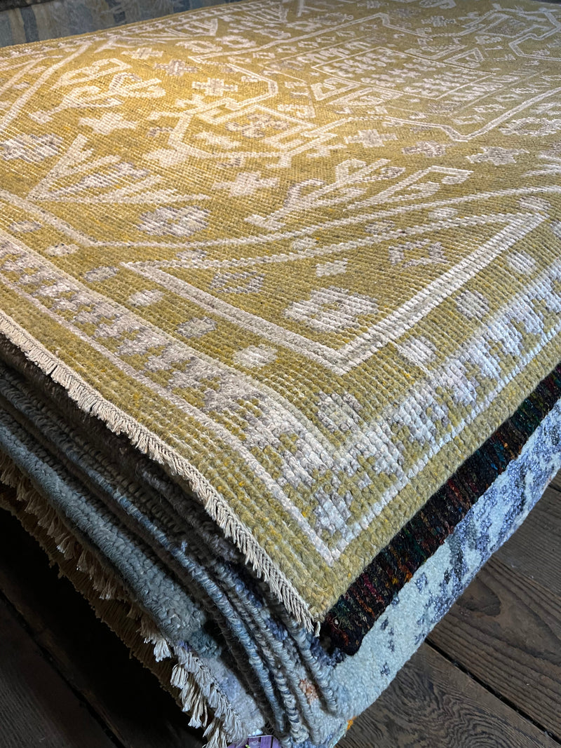 Jane March 5.3x8.6 Gold and Ivory Hand-Knotted Oushak Rug | Banana Manor Rug Company