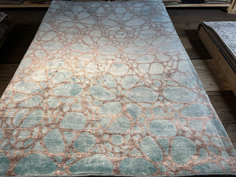 Jasper Youngblood 5x7.9 Greenish Blue Hand-Knotted Viscose Rug | Banana Manor Rug Company