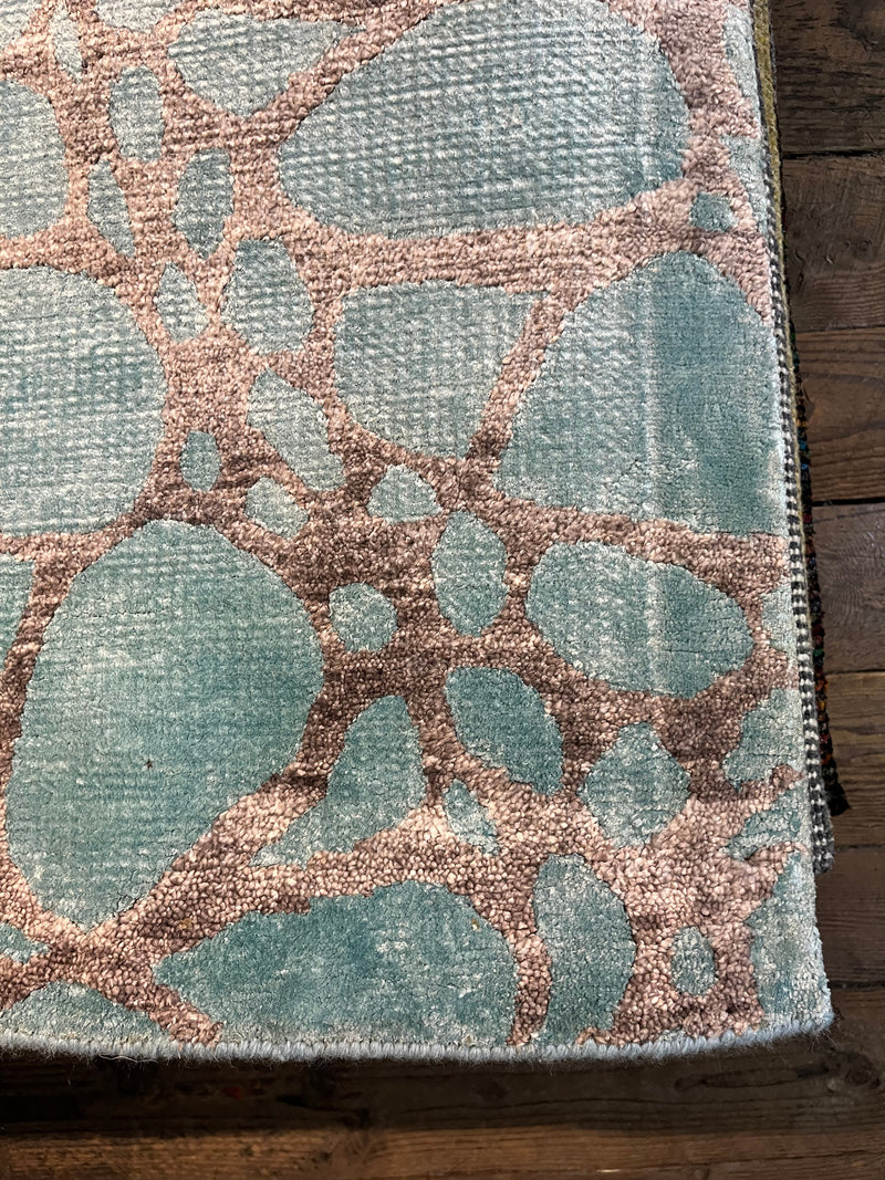 Jasper Youngblood 5x7.9 Greenish Blue Hand-Knotted Viscose Rug | Banana Manor Rug Company