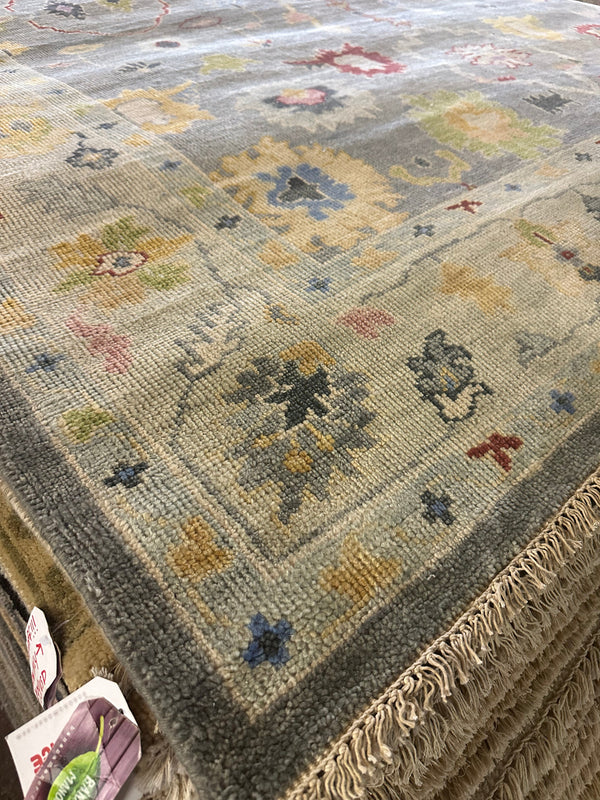 Nichole Schulze Grey and Tan Hand-Knotted Oushak Rug 8x10